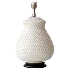 Coastal Ceramic White Wicker Table Lamp, Manises, Spain, 1960s
