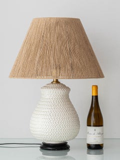 Coastal Ceramic White Wicker Table Lamp, Manises, Spain, 1960s, New Jute Shade