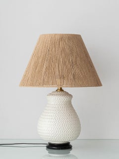 Coastal Ceramic White Wicker Table Lamp, Manises, Spain, 1960s, New Jute Shade