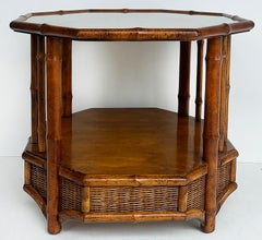 Coastal Chic 2-Tiered Octagonal Rattan Side Table with Glass Top