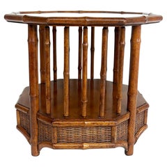Coastal Chic 2-Tiered Octagonal Rattan Side Table with Glass Top