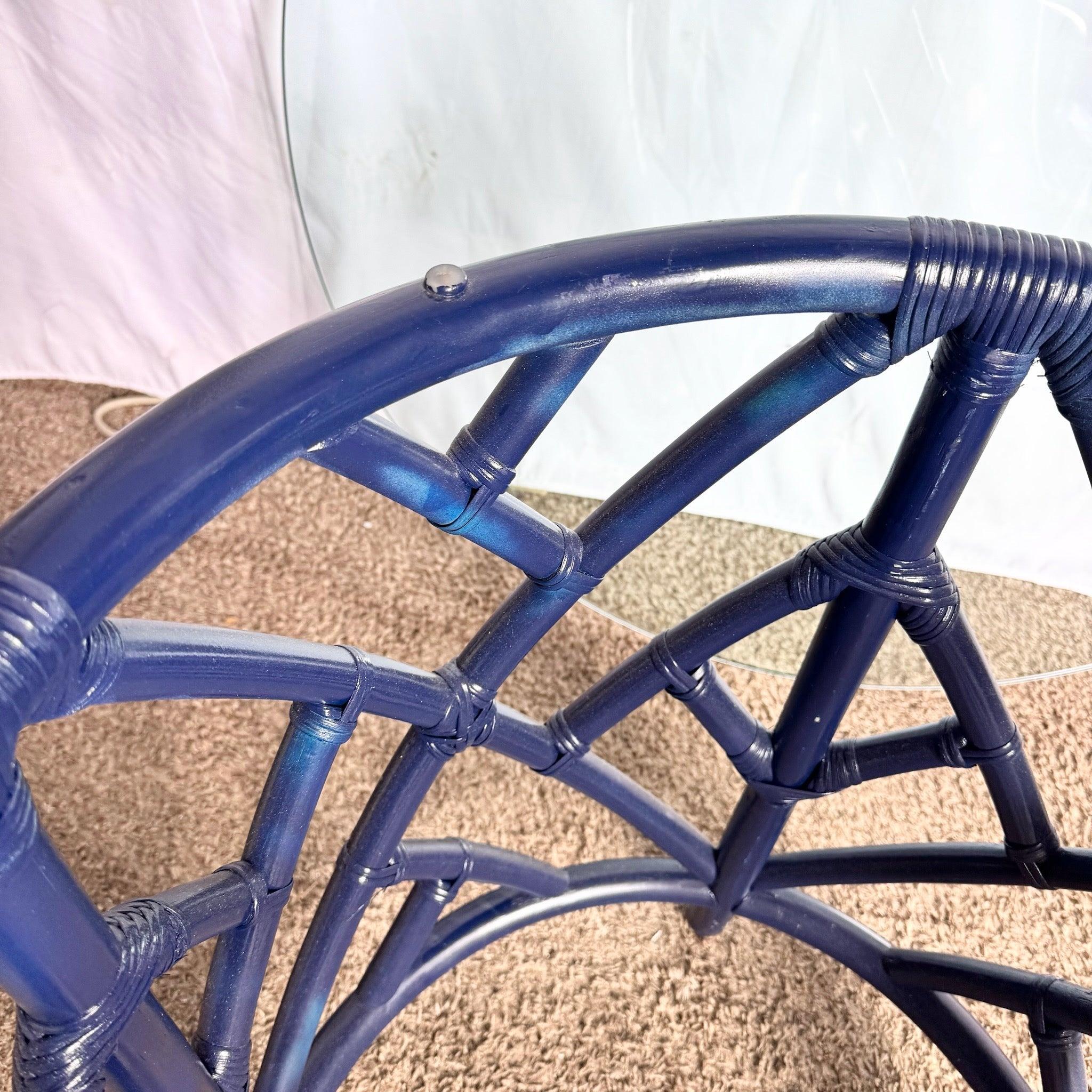 Coastal Chic Navy Blue Chippendale Style Glass Top Dining Table For Sale 4