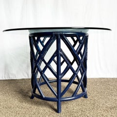 Coastal Chic Navy Blue Chippendale Style Glass Top Dining Table