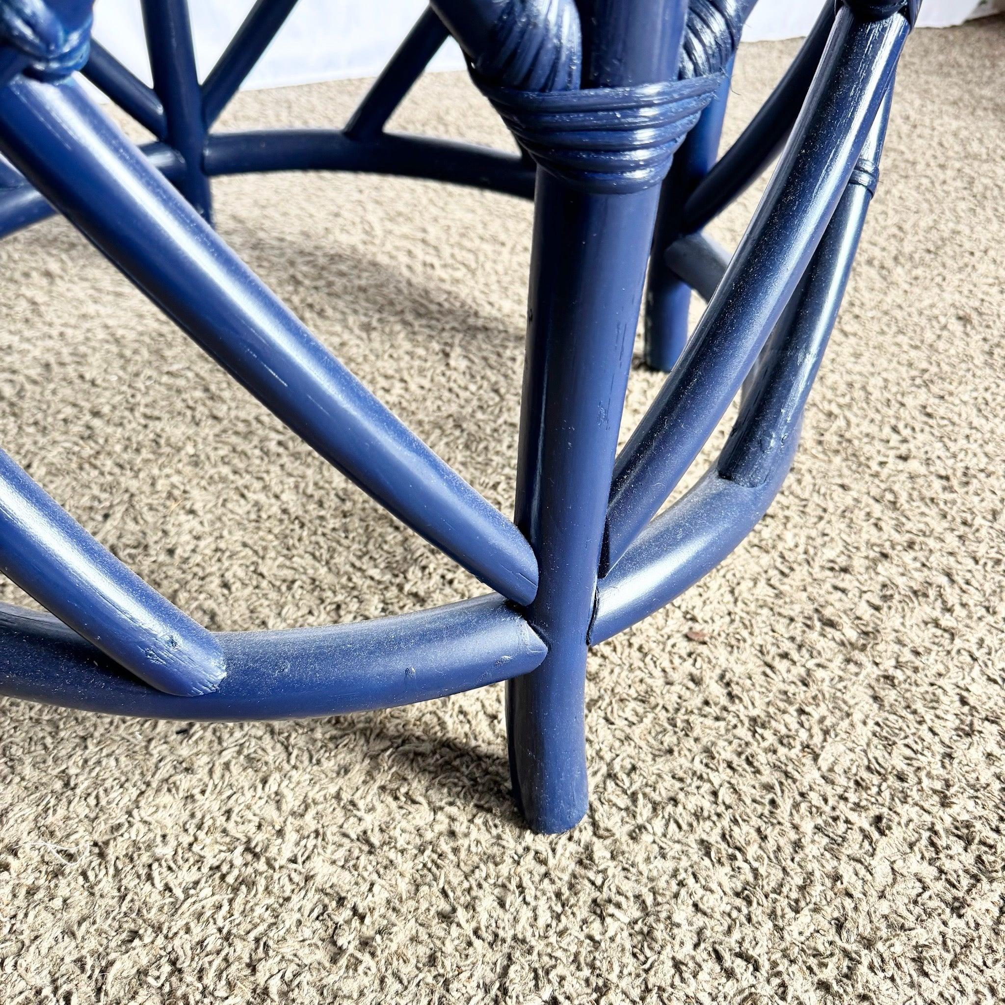 Coastal Chic Navy Blue Chippendale Style Glass Top Dining Table For Sale 2