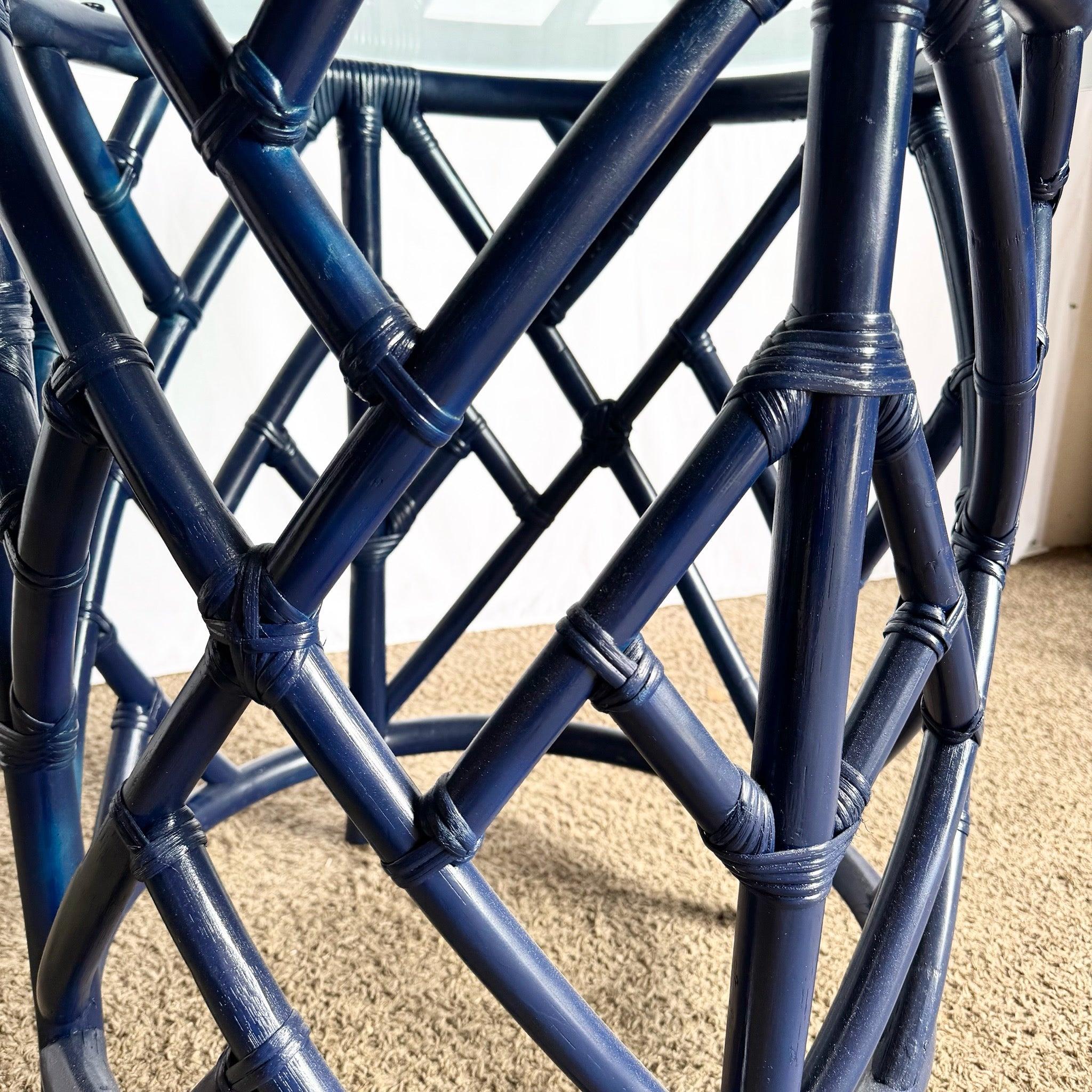 Coastal Chic Navy Blue Chippendale Style Glass Top Dining Table For Sale 3