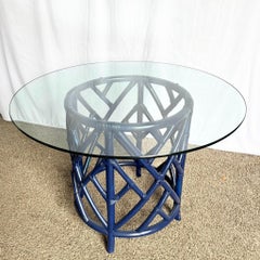 Coastal Chic Navy Blue Chippendale Style Glass Top Dining Table