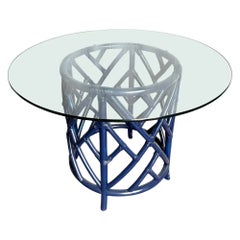 Coastal Chic Navy Blue Chippendale Style Glass Top Dining Table