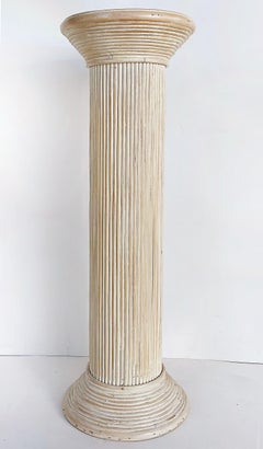 Coastal Chic Vintage Split-Reed White Washed Pedestal Column