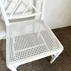 Coastal Chippendale Style Faux Bamboo and Cane Dining Chairs - Set of 4