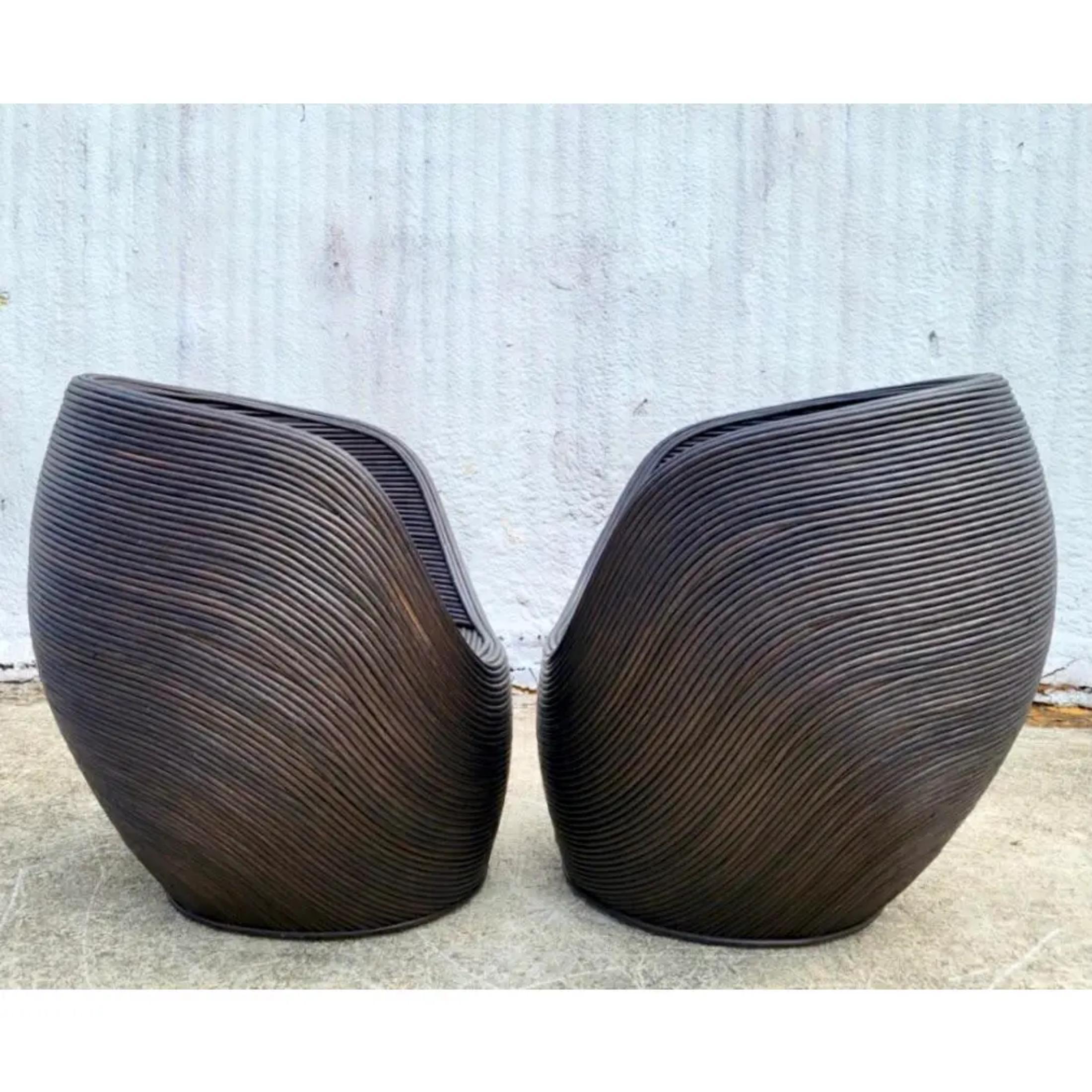 Empire Coastal Ebony Pencil Reed Pod Chairs - a Pair