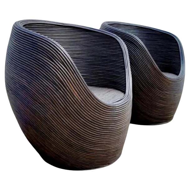 Coastal Ebony Pencil Reed Pod Chairs - a Pair at 1stDibs