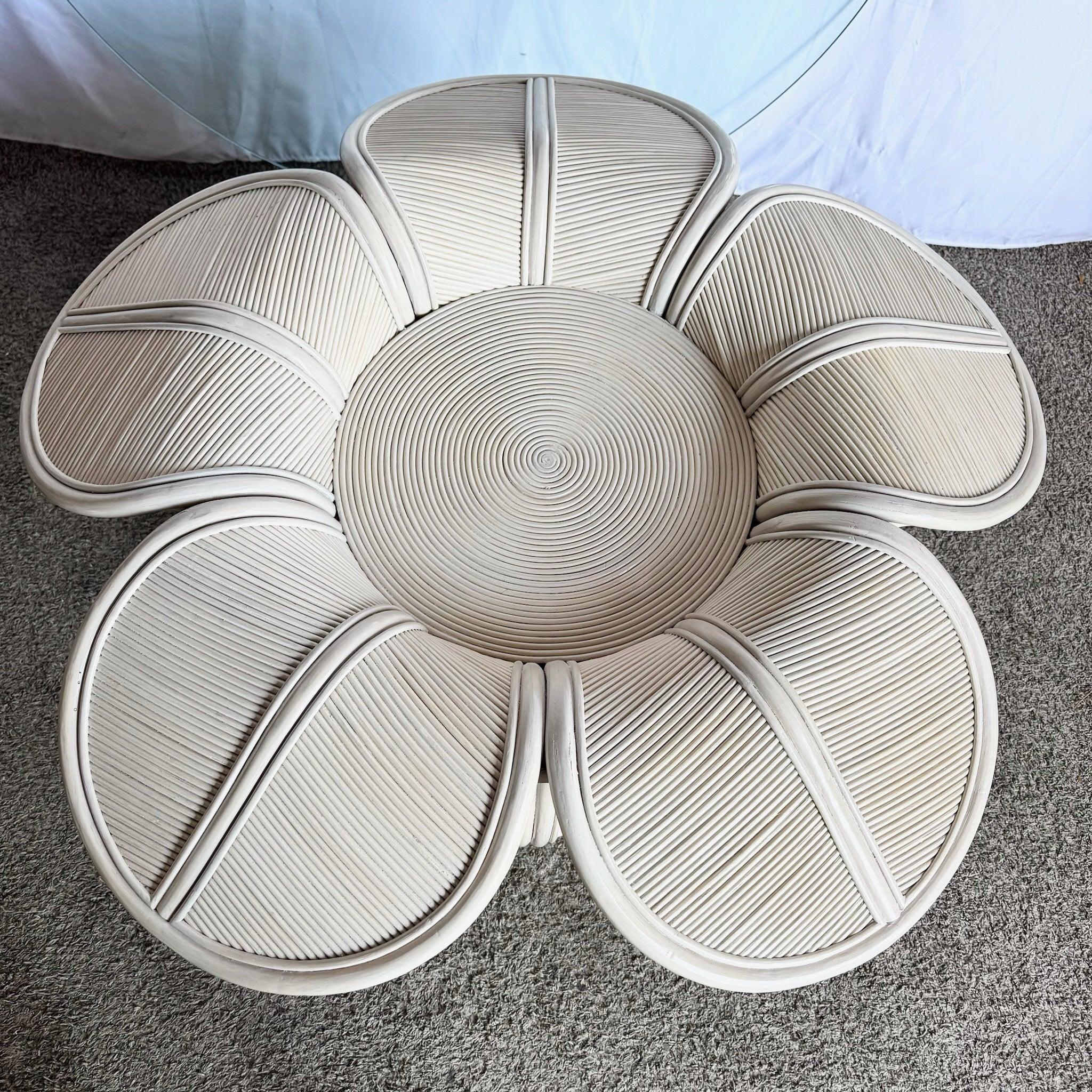 Coastal Bell Flower Dining Table offers sculptural rattan elegance and glass sophistication, perfect for luxurious coastal-inspired interiors.
 

 We sell items as acquired, without restoring or repairing. Vintage pieces may have age-related wear.