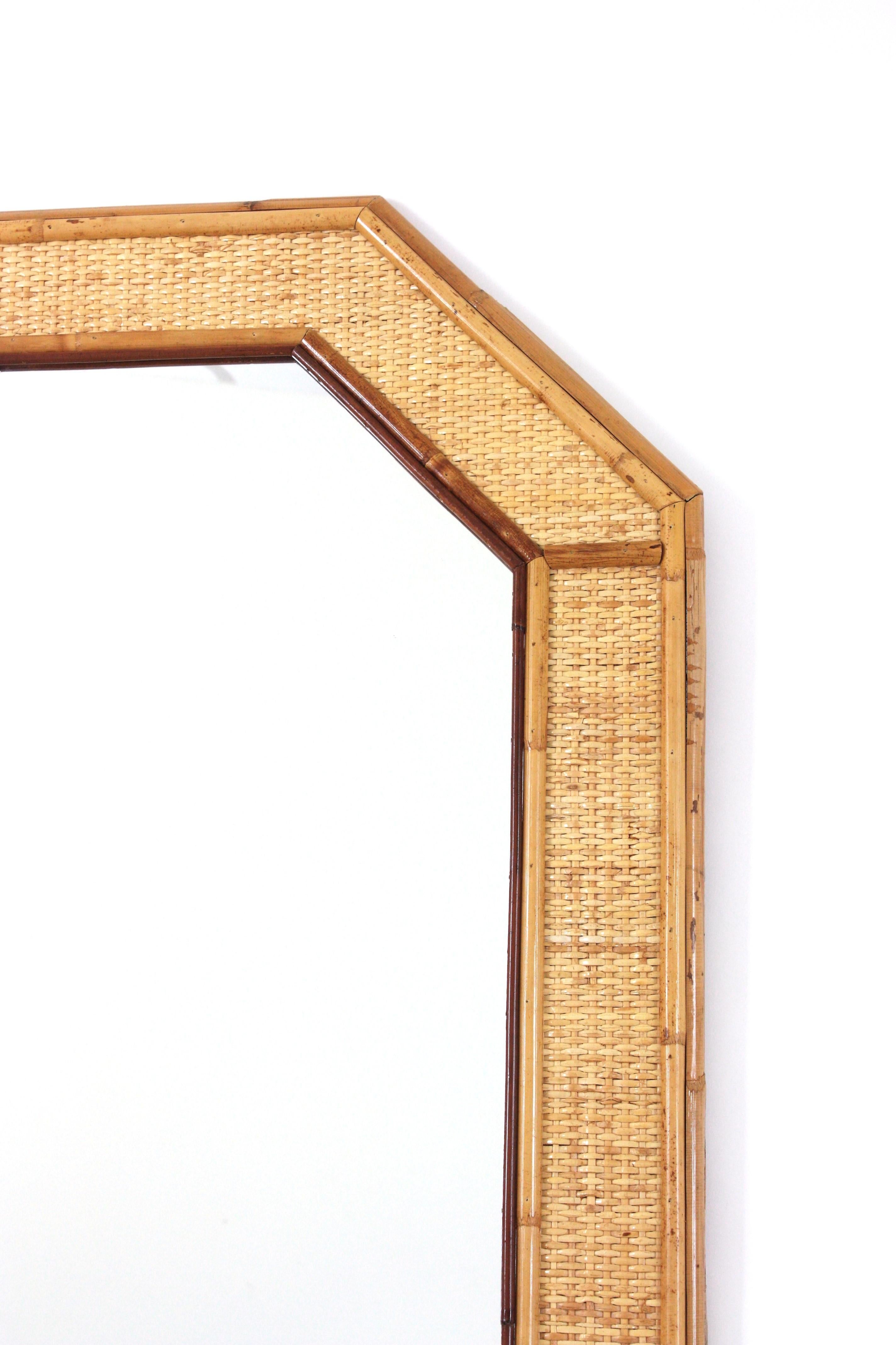 20th Century Coastal Full Length Wall Mirror in Rattan and Woven Wicker For Sale