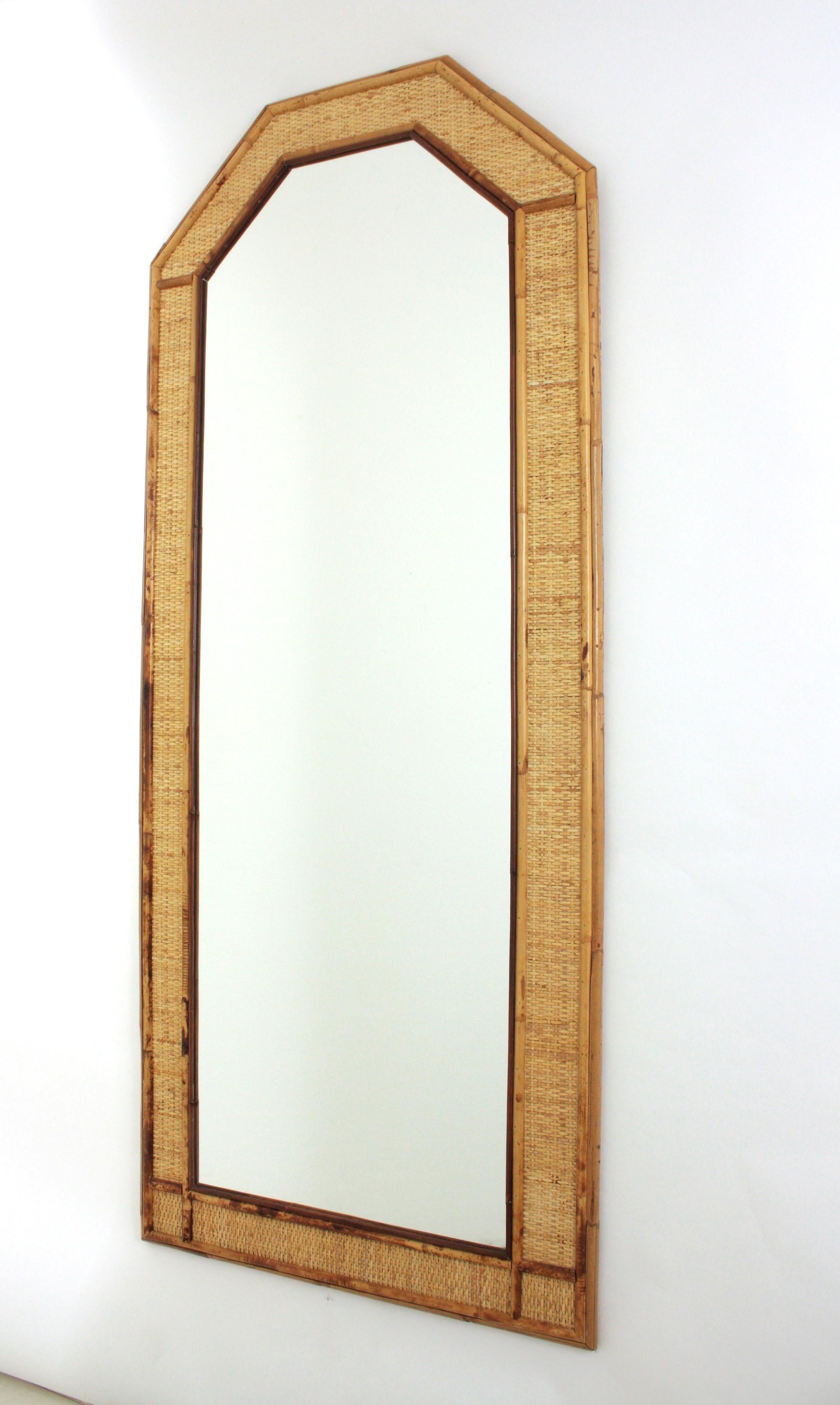 Coastal Full Length Wall Mirror in Rattan and Woven Wicker For Sale 2