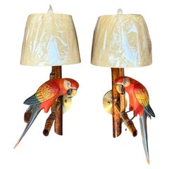 Coastal Hand Painted Parrot Sconces - a Pair