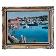 Coastal Harbor Original Painting by Randall Seals 1997 Acrylic on Canvas 35x29