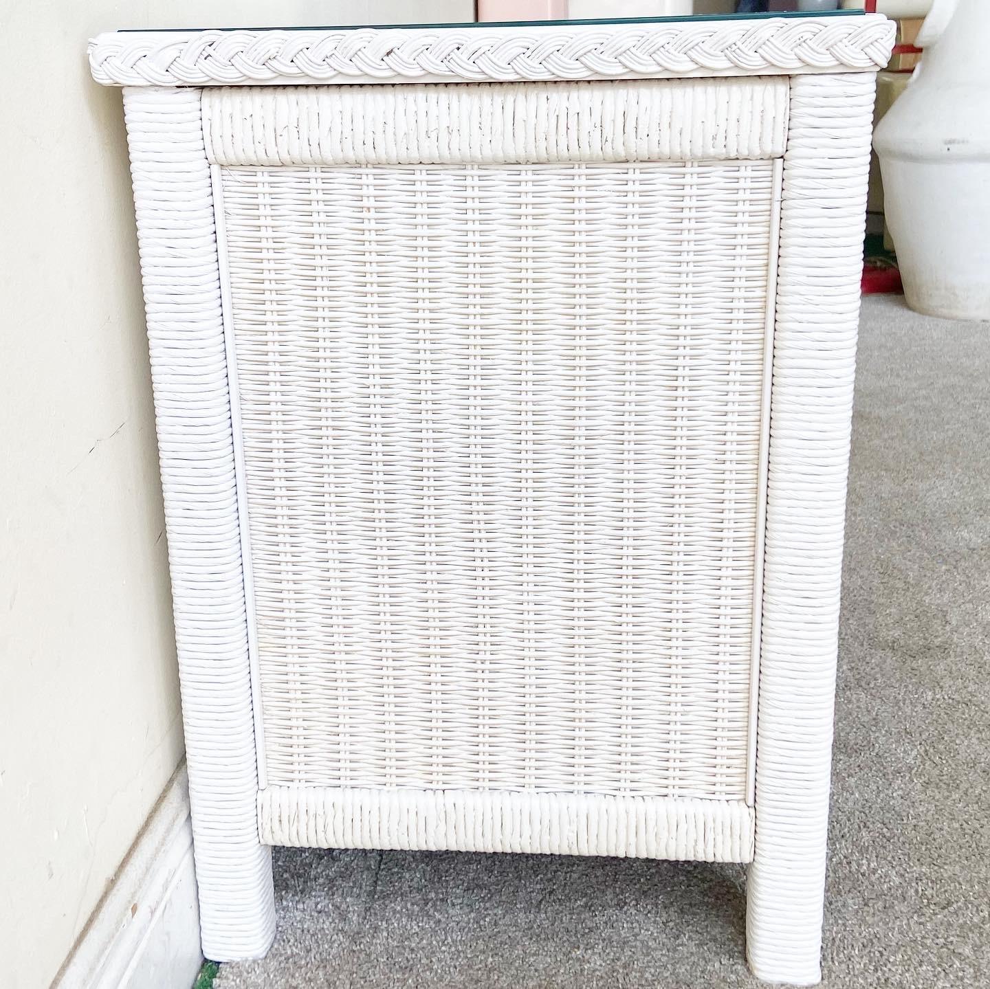 Coastal Henry Link Wicker and Rattan Nightstand For Sale at 1stDibs