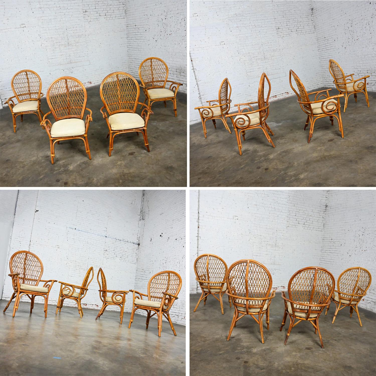 Coastal Island Style Rattan Glass Top Dining or Game Table & 4 Chairs a Set For Sale 2