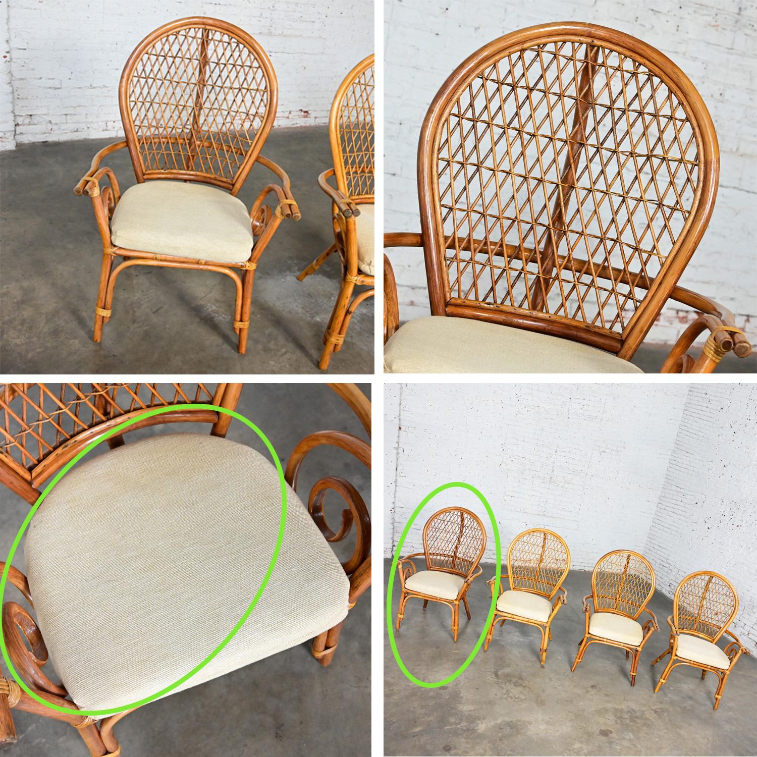 Coastal Island Style Rattan Glass Top Dining or Game Table & 4 Chairs a Set For Sale 6