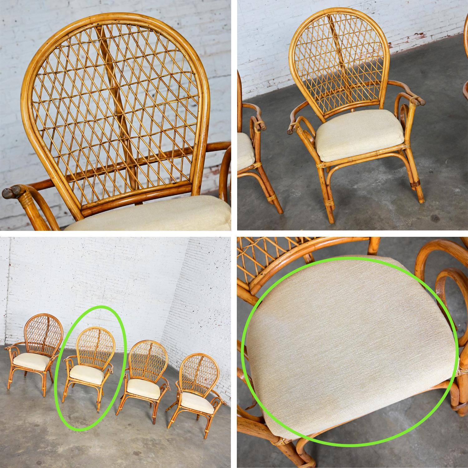 Coastal Island Style Rattan Glass Top Dining or Game Table & 4 Chairs a Set For Sale 7