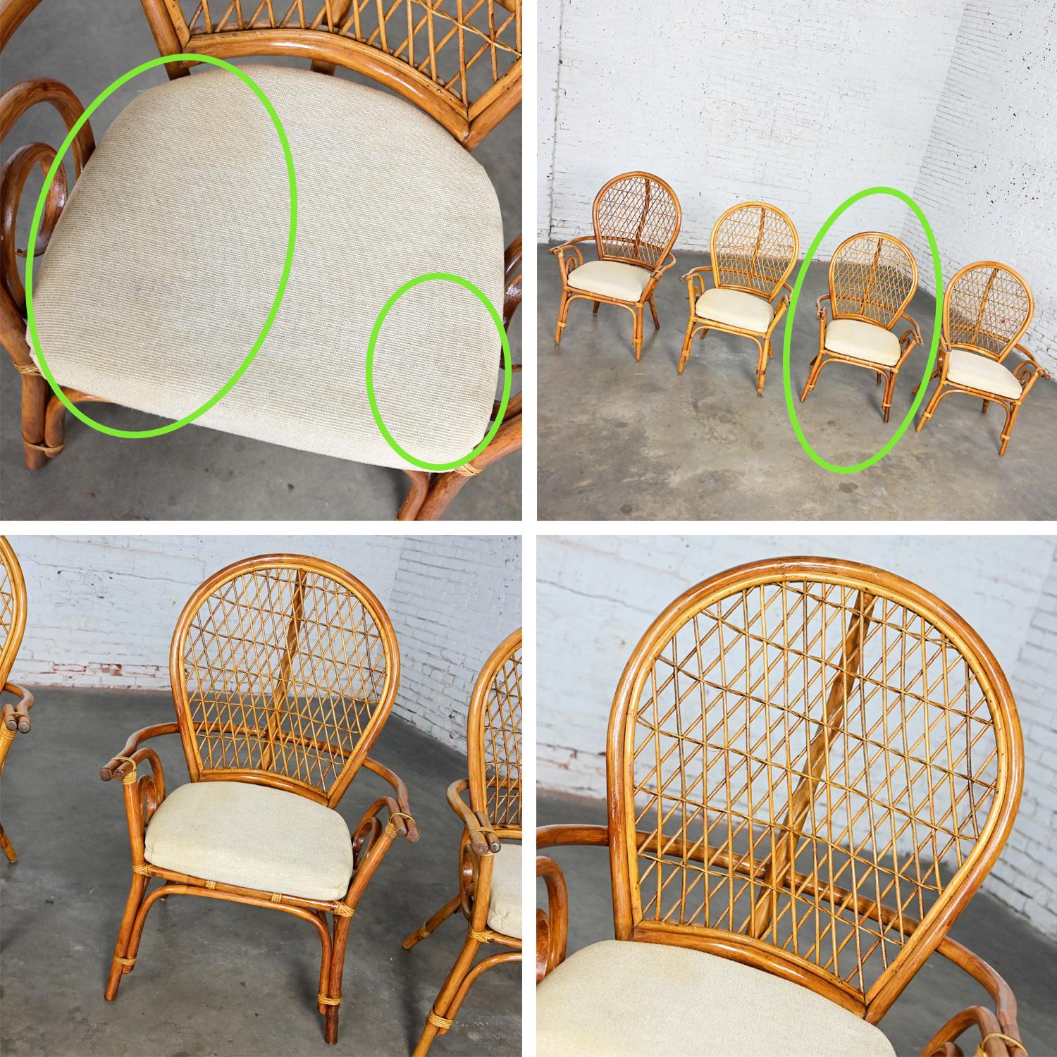 Coastal Island Style Rattan Glass Top Dining or Game Table & 4 Chairs a Set For Sale 8