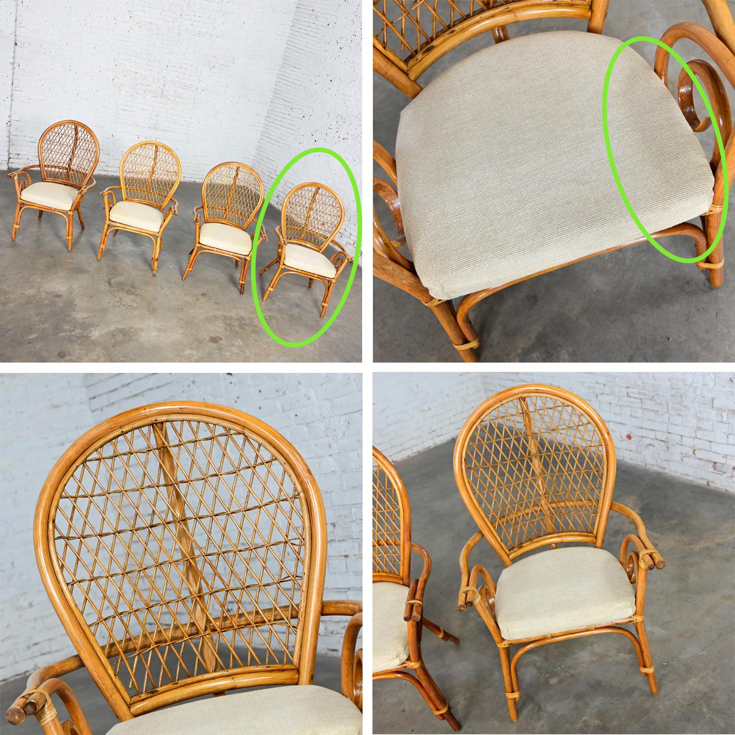 Coastal Island Style Rattan Glass Top Dining or Game Table & 4 Chairs a Set For Sale 9