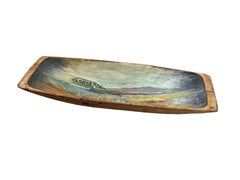 Coastal Landscape Painting, Oil on Dough Bowl, dated 1875, signed Sweden