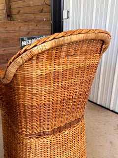 Coastal Large Braid Rattan Bar Stools by Wicker Works Manner of Michael Taylor-S