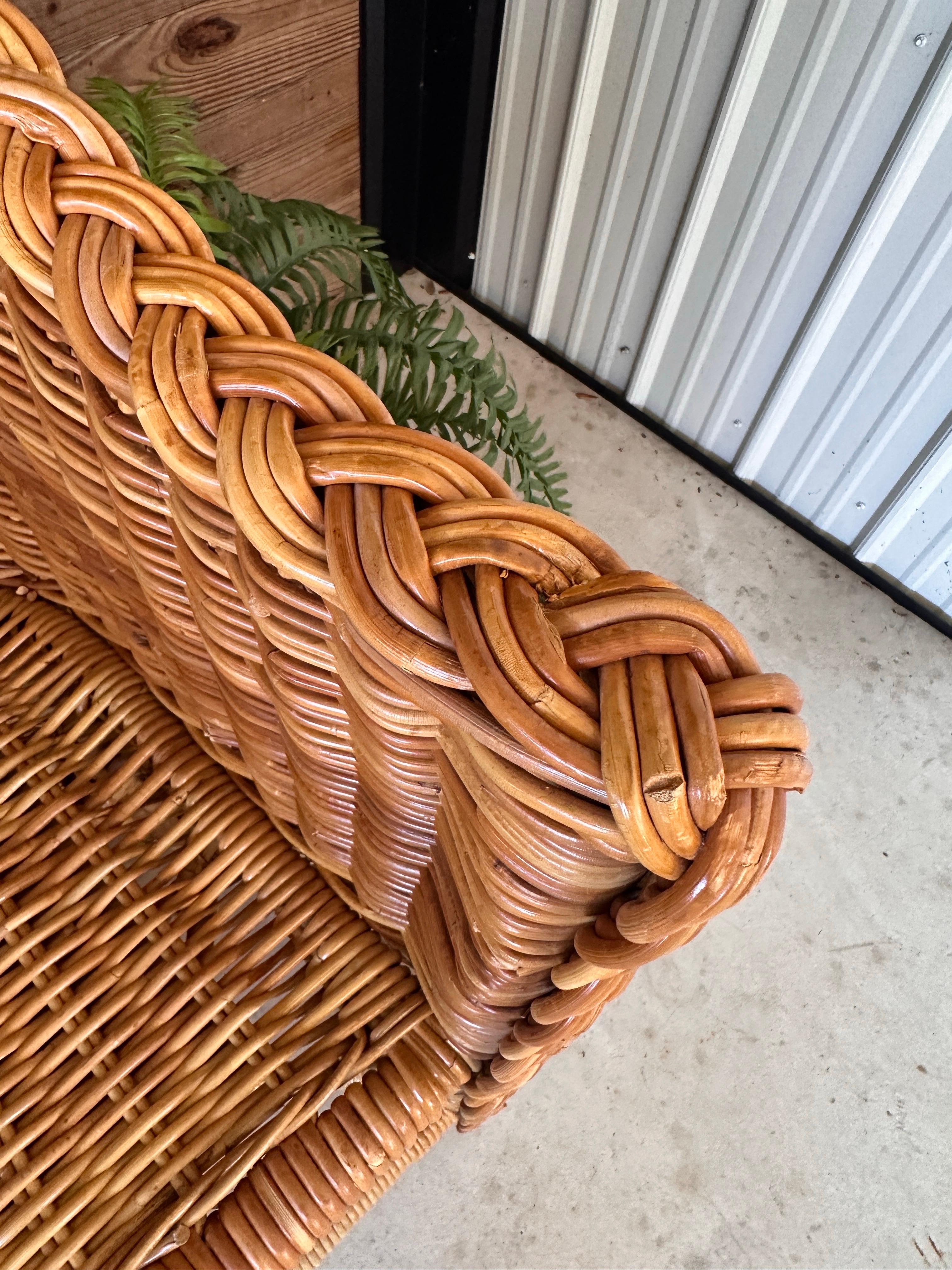 Coastal Large Braid Rattan Bar Stools by Wicker Works Manner of Micheal Taylor 3 For Sale 6