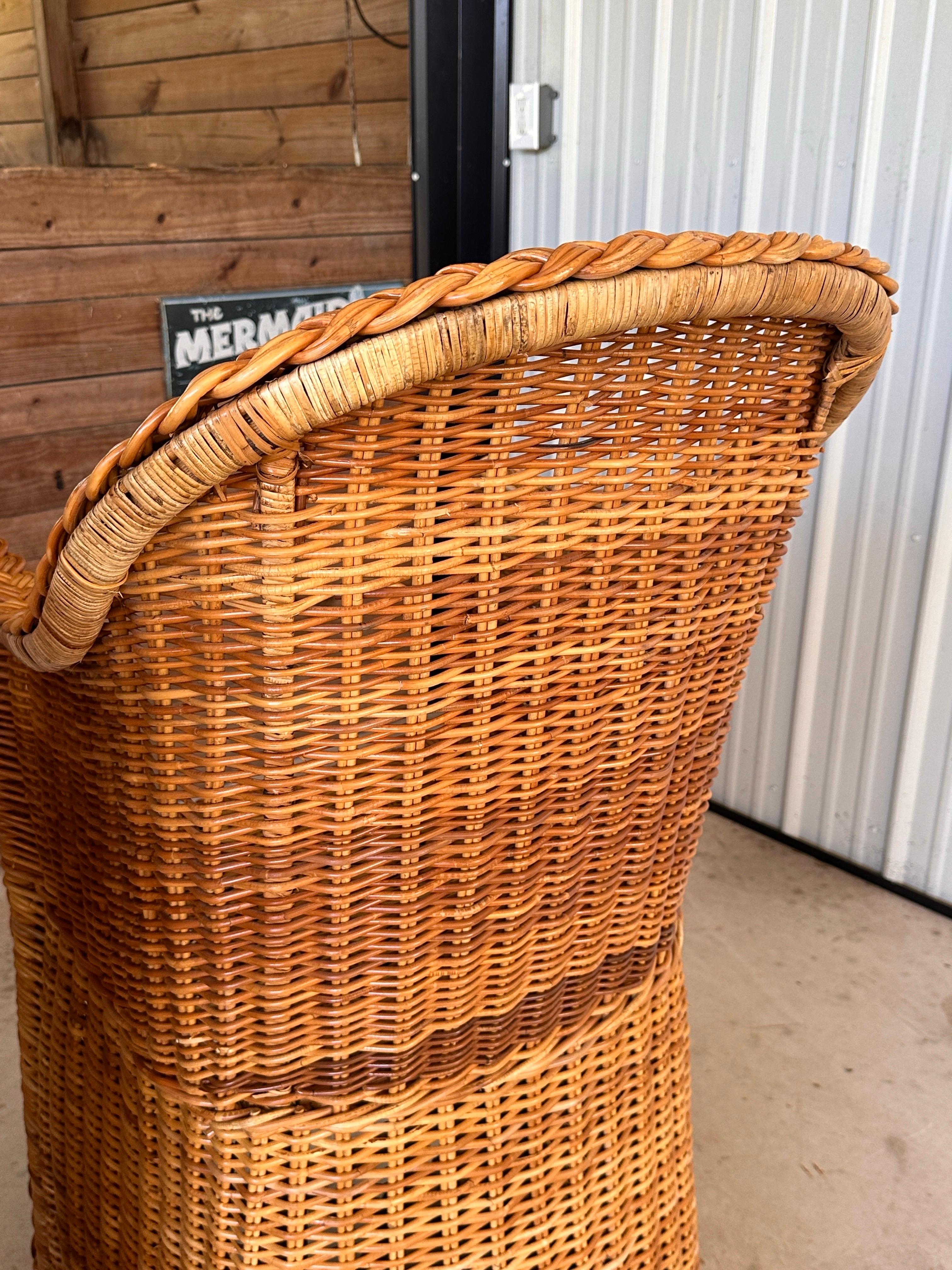 Bohemian Coastal Large Braid Rattan Bar Stools by Wicker Works Manner of Micheal Taylor 3 For Sale