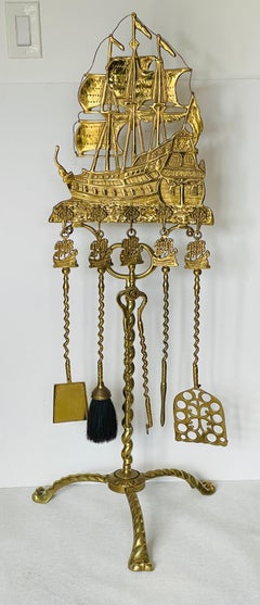 Coastal Marine Heavy Brass Fireplace Tool Set