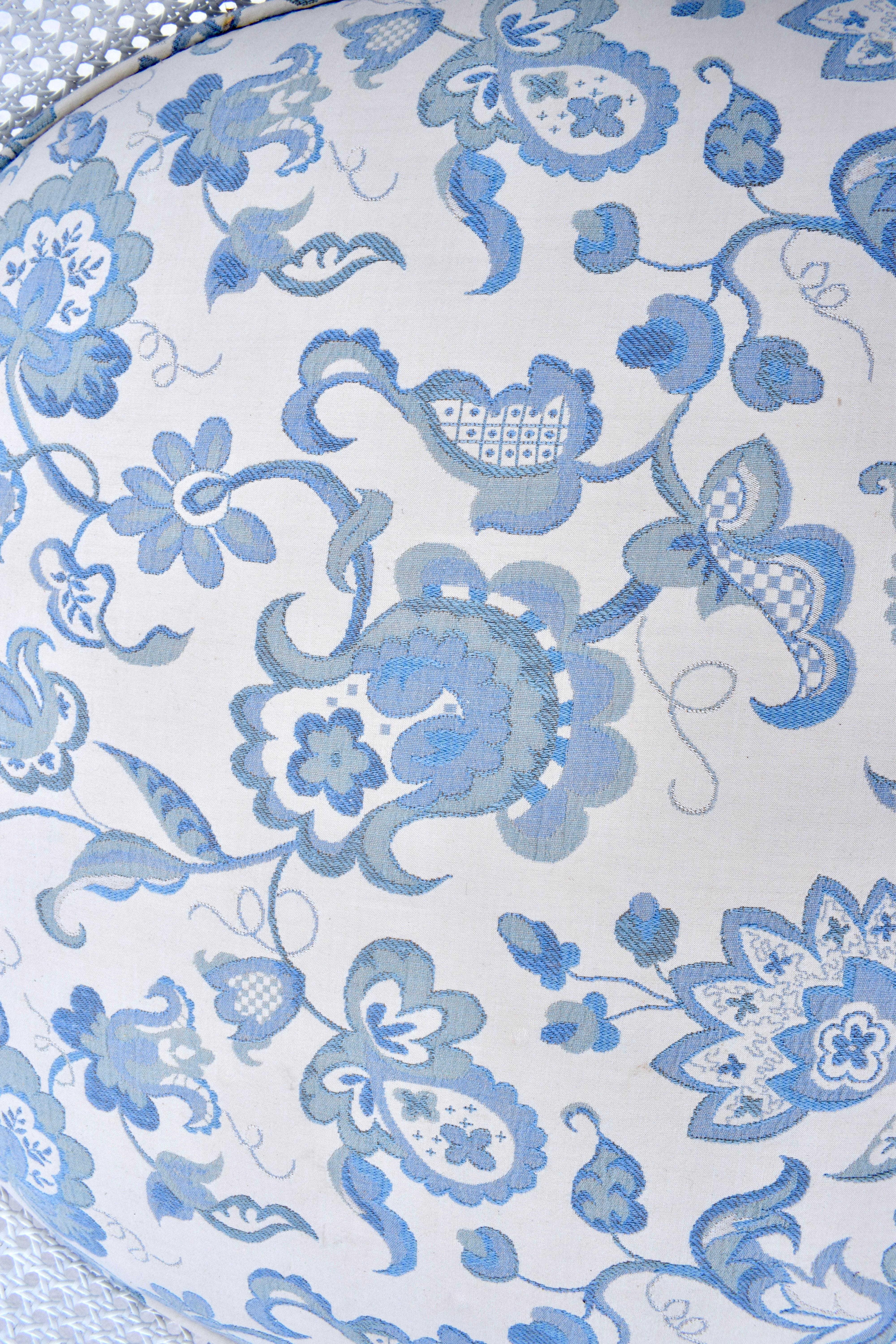 Blue & White Mid 20th Century Painted Cane Barrel Chairs For Sale 4