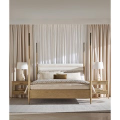 Coastal Mid-Century Modern Oak Four-Poster King Bed