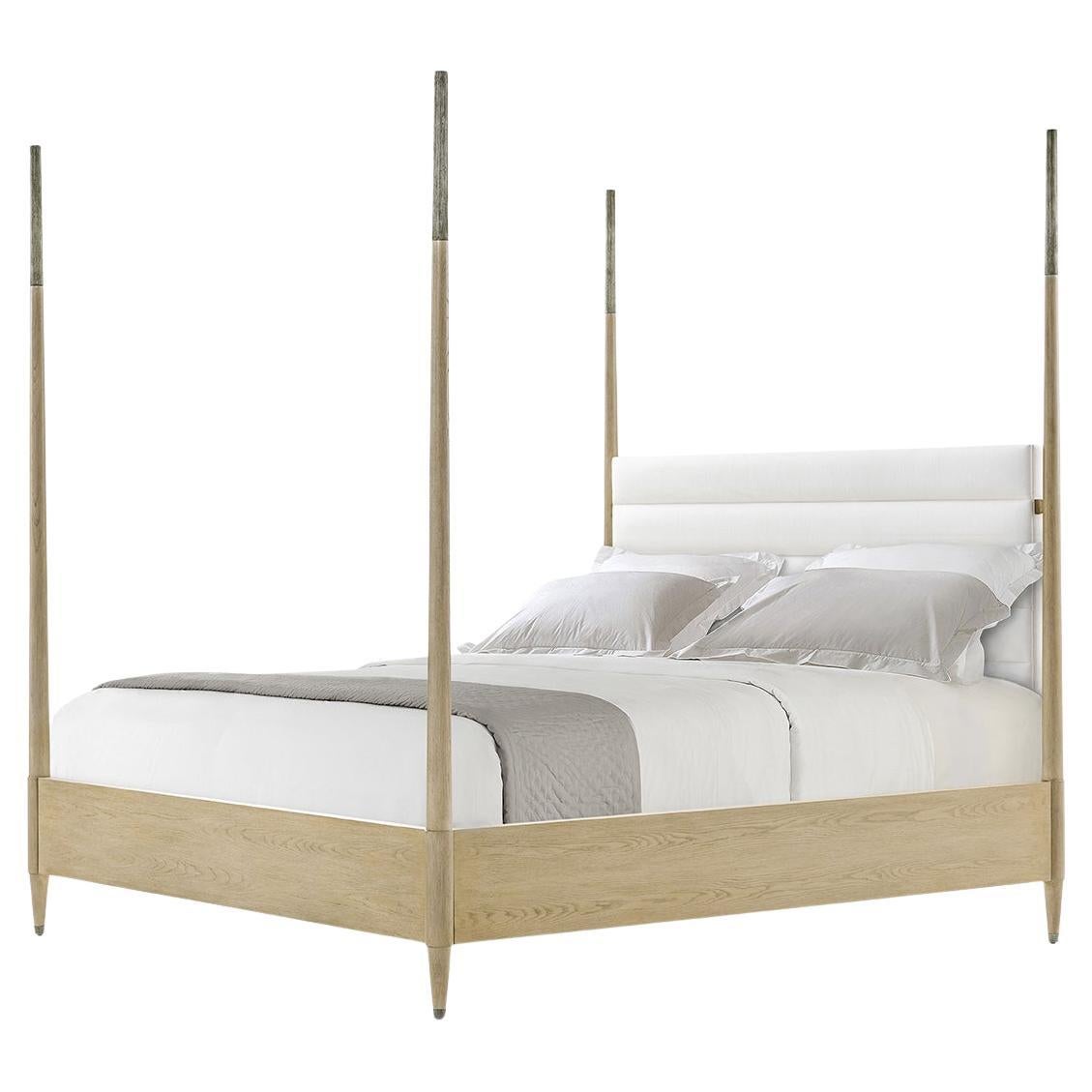 Lit King en Oak Oak Coastal Mid-Century Modern à quatre places en vente