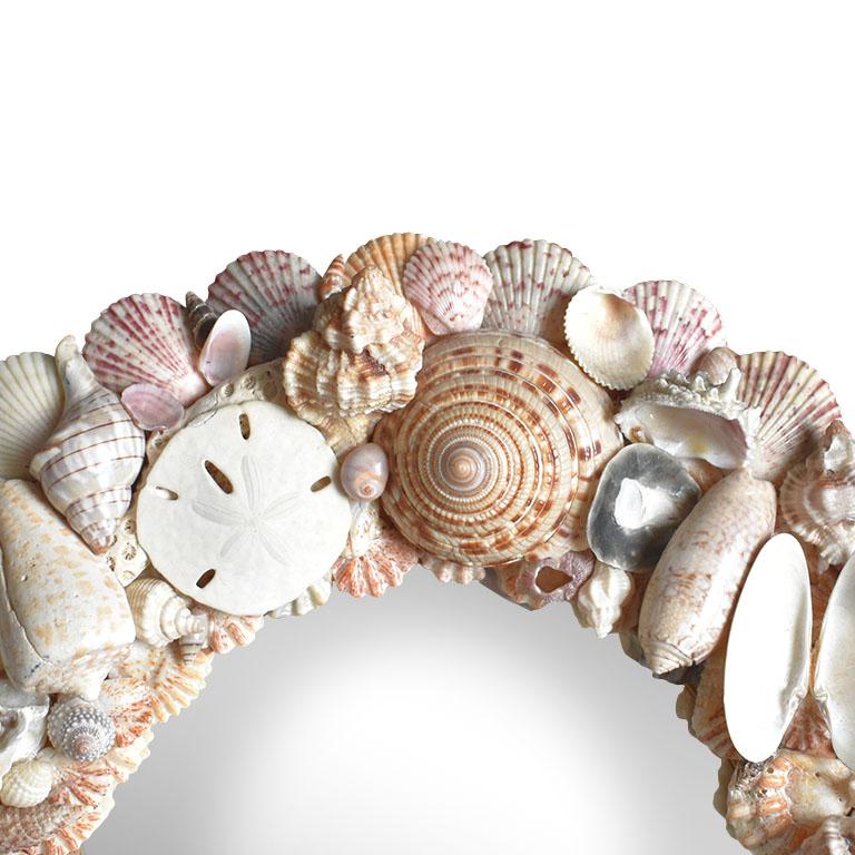 American Classical Coastal Oval Sea Shell Encrusted Wall Mirror