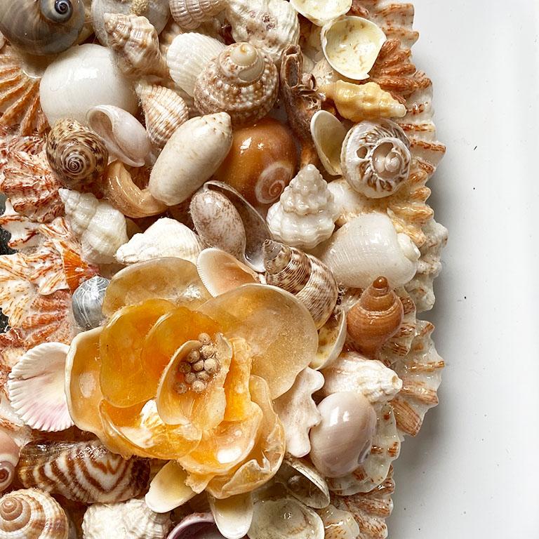 Folk Art Coastal Oval Sea Shell Encrusted Wall Mirror For Sale