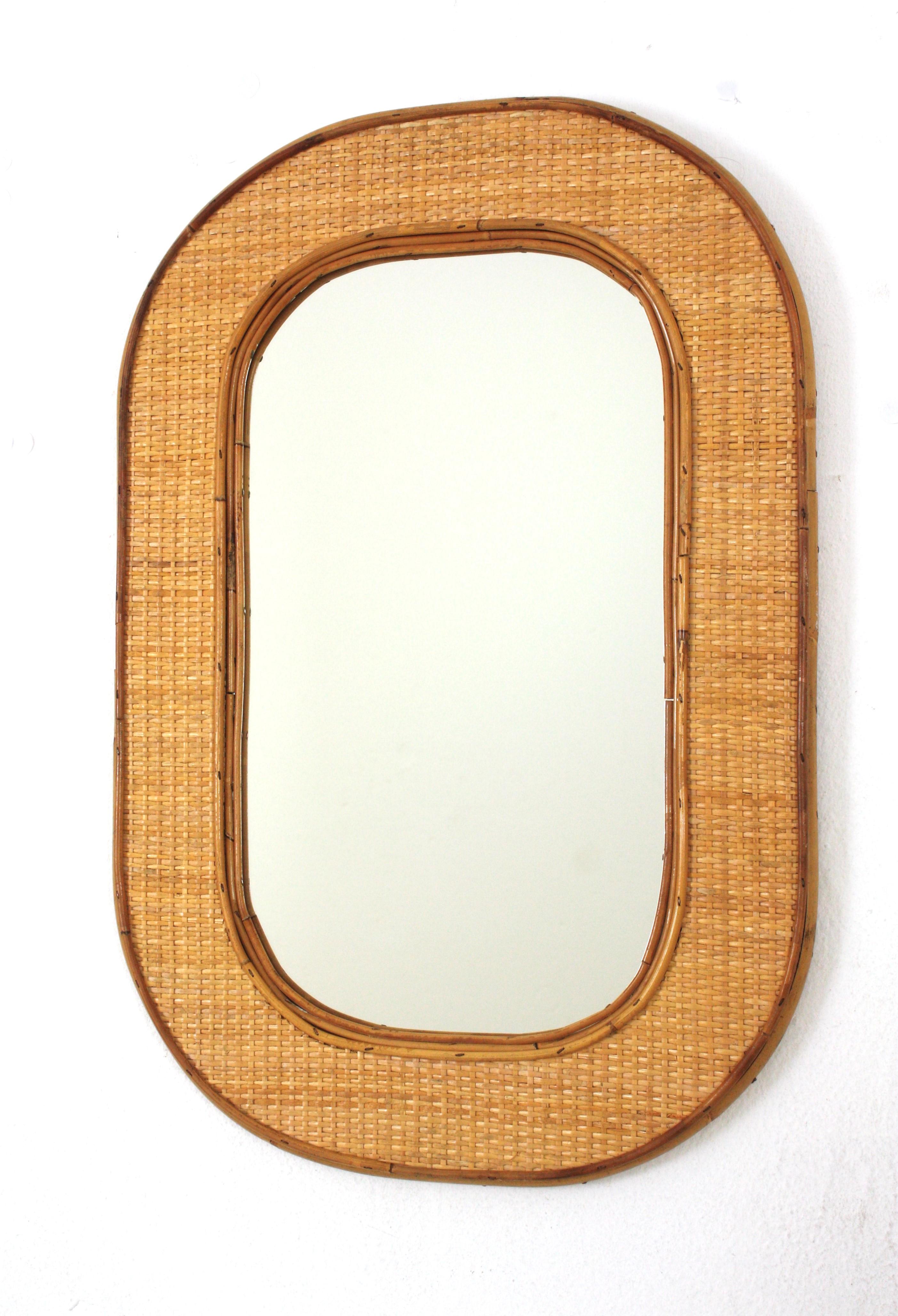 Ovaler Coastal-Wandspiegel aus Rattan und geflochtenem Korbweide im Angebot 3