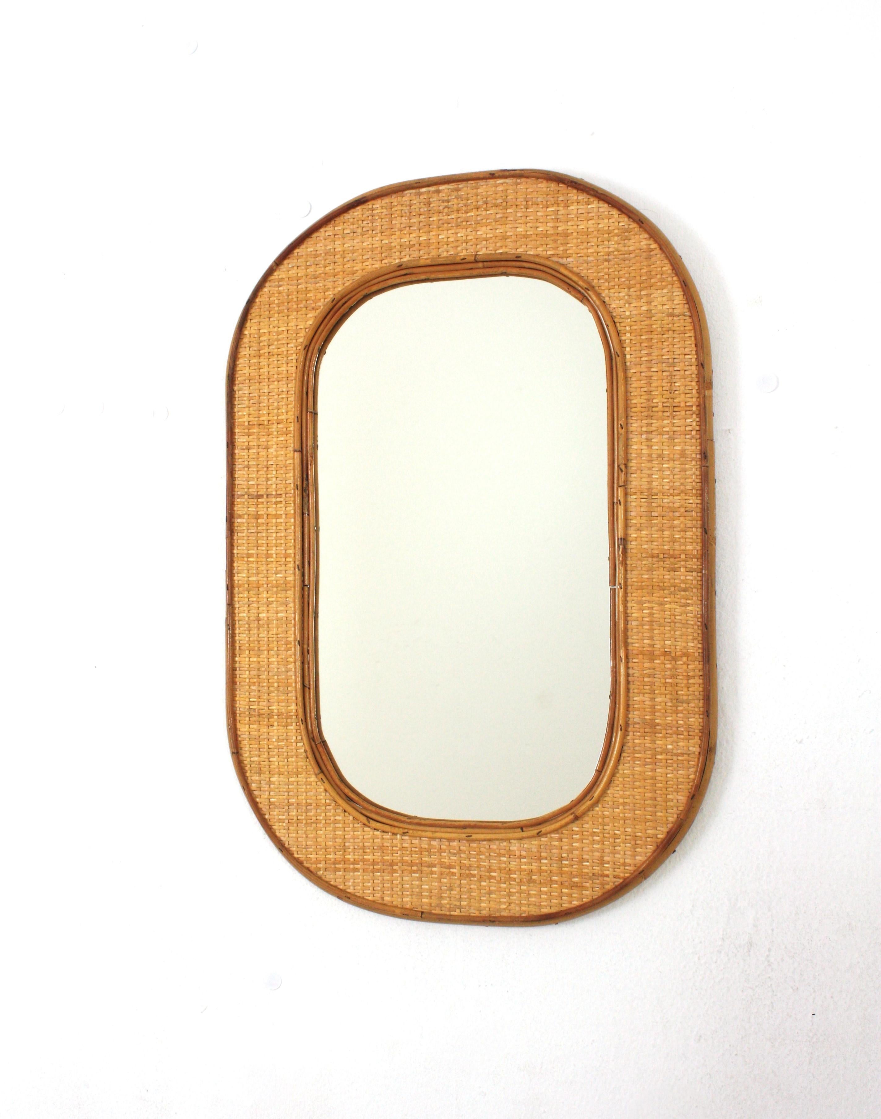 Ovaler Coastal-Wandspiegel aus Rattan und geflochtenem Korbweide im Angebot 2