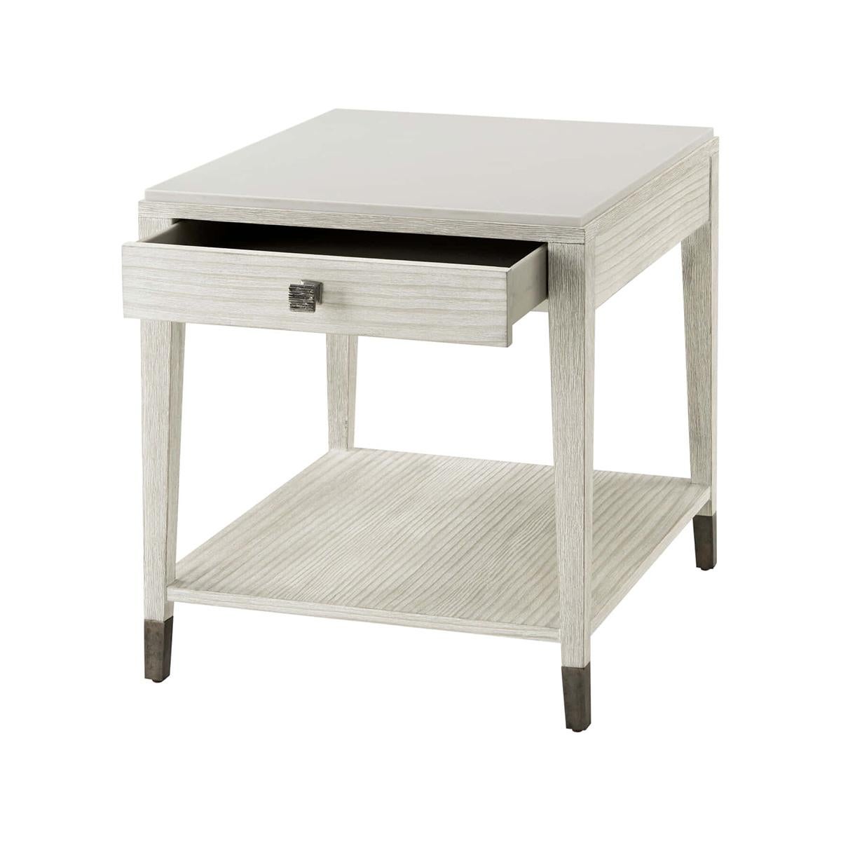 Modern Coastal Painted Stone Top Side Table For Sale