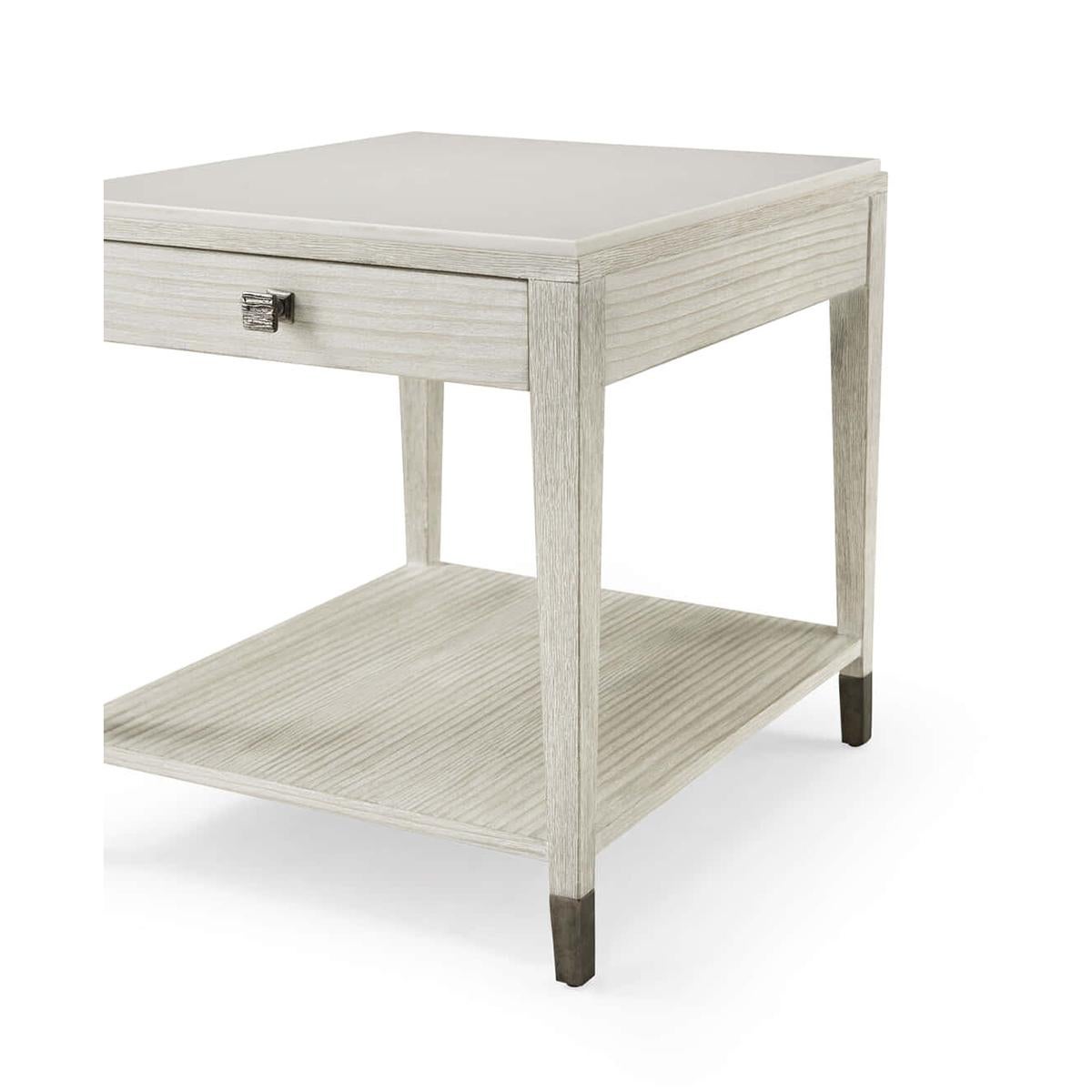 Coastal Painted Stone Top Side Table For Sale 2