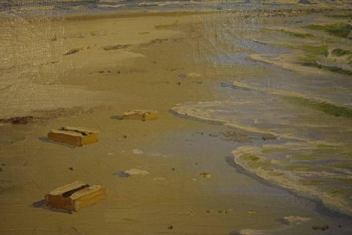Coastal Part from 'Grenen' on Skagen, by Mogens Ege Oil on Canvas In Good Condition In Copenhagen, DK