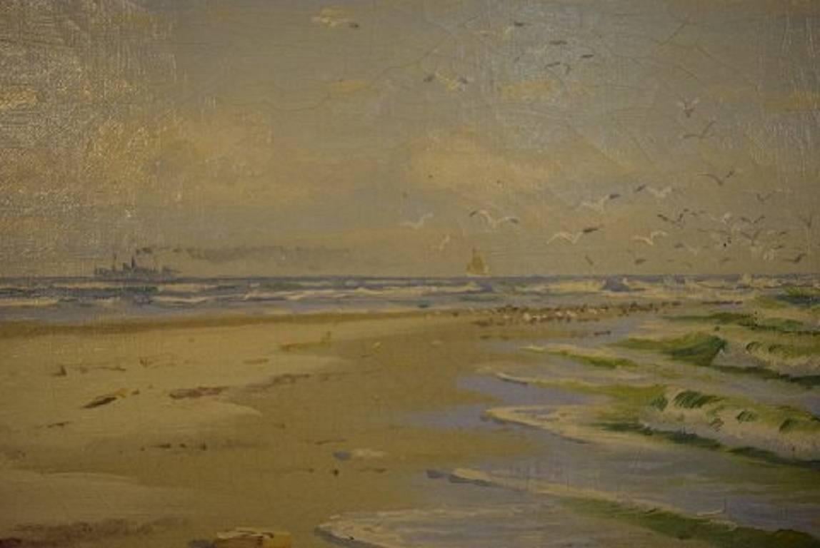 Mid-20th Century Coastal Part from 'Grenen' on Skagen, by Mogens Ege Oil on Canvas