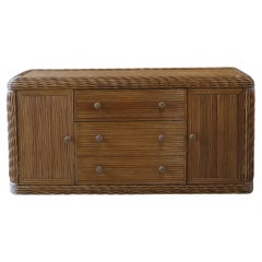 Coastal Pencil Reed Rattan and Braided Wicker Credenza