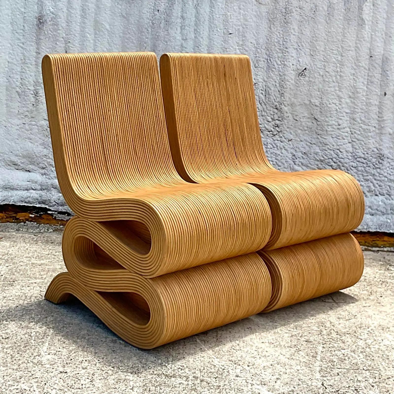 Coastal Pencil Reed Wiggle Chairs, a Pair 2