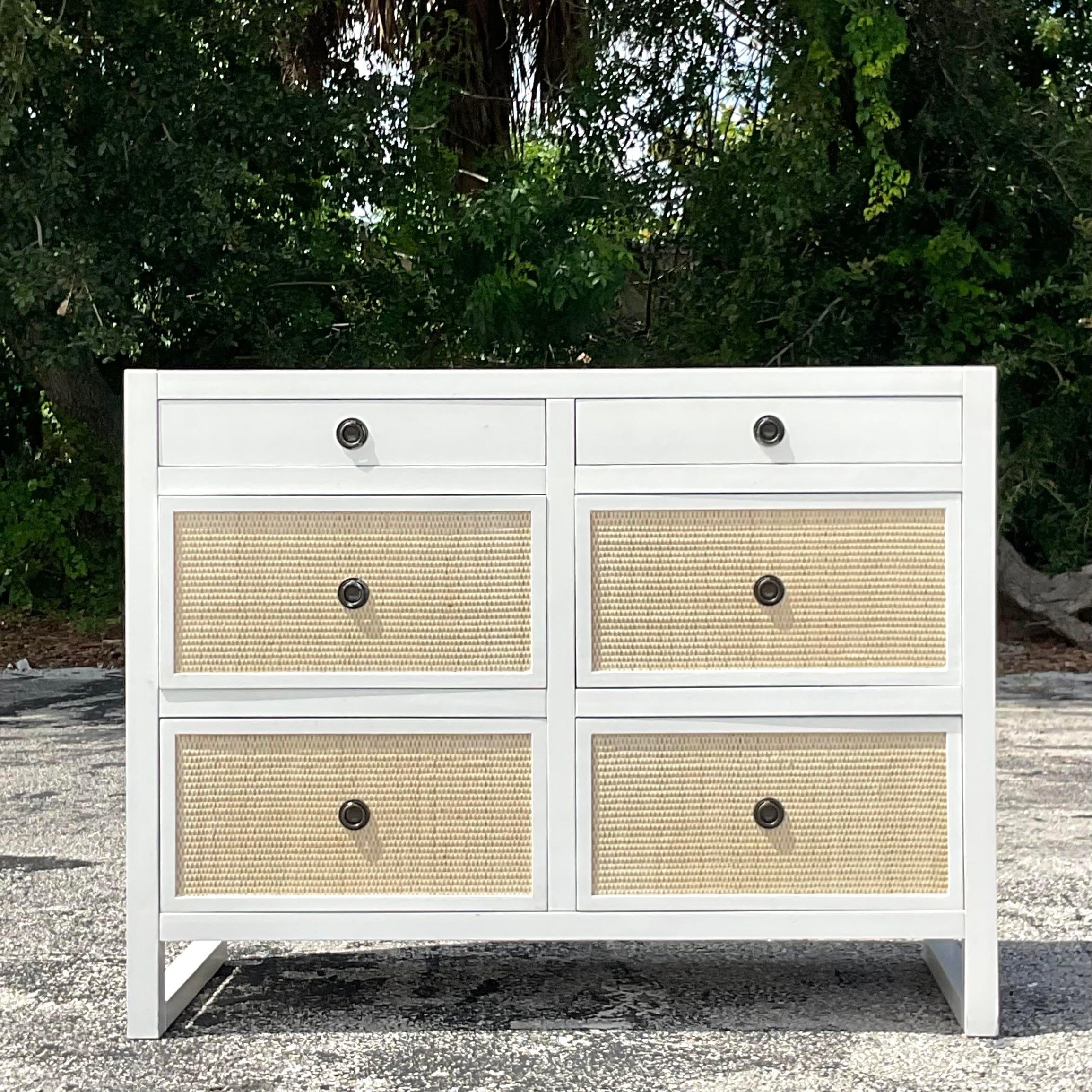 American Coastal Porter Rattan 6 Drawer Dresser