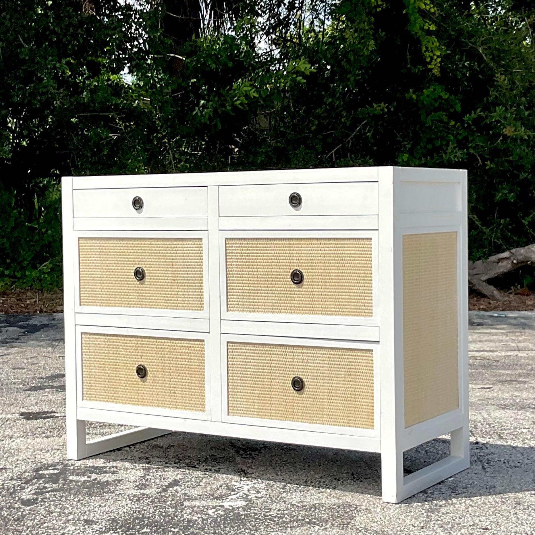 Coastal Porter Rattan 6 Drawer Dresser In Good Condition In west palm beach, FL