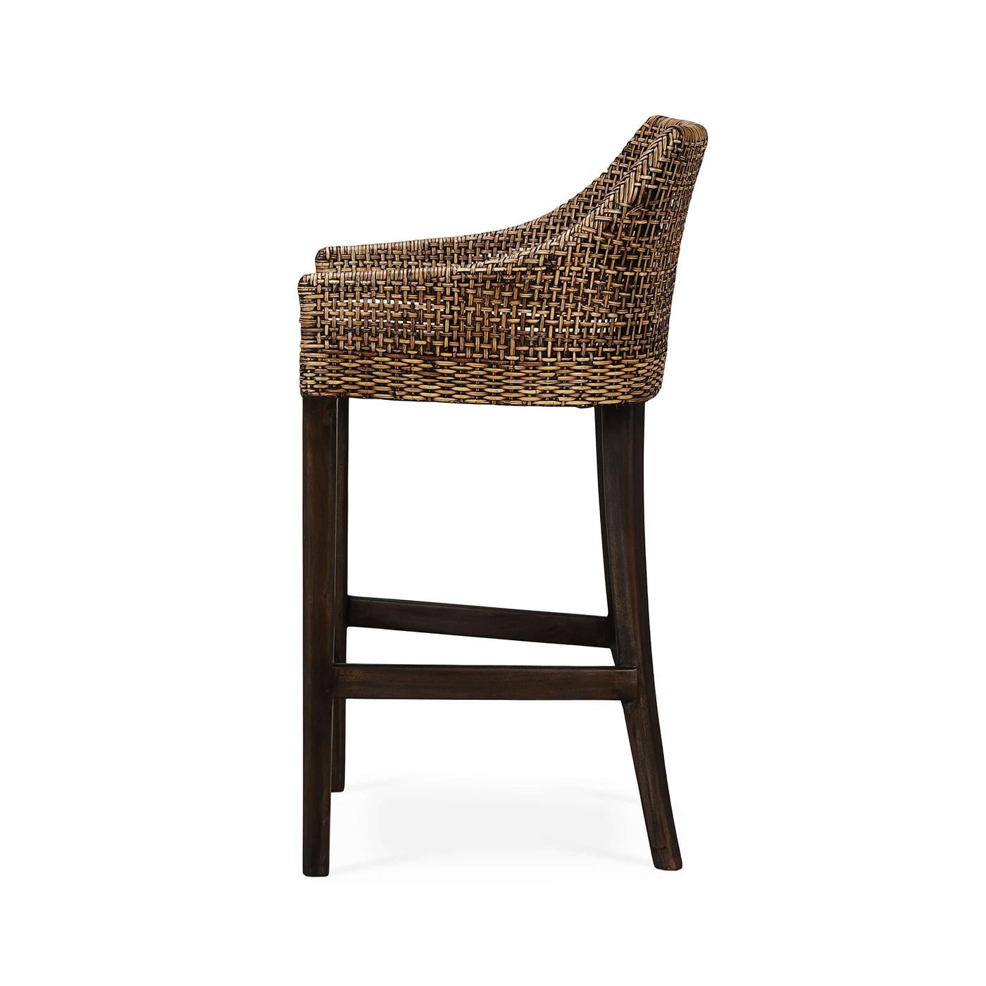 Organic Modern Coastal Rattan Barstool For Sale