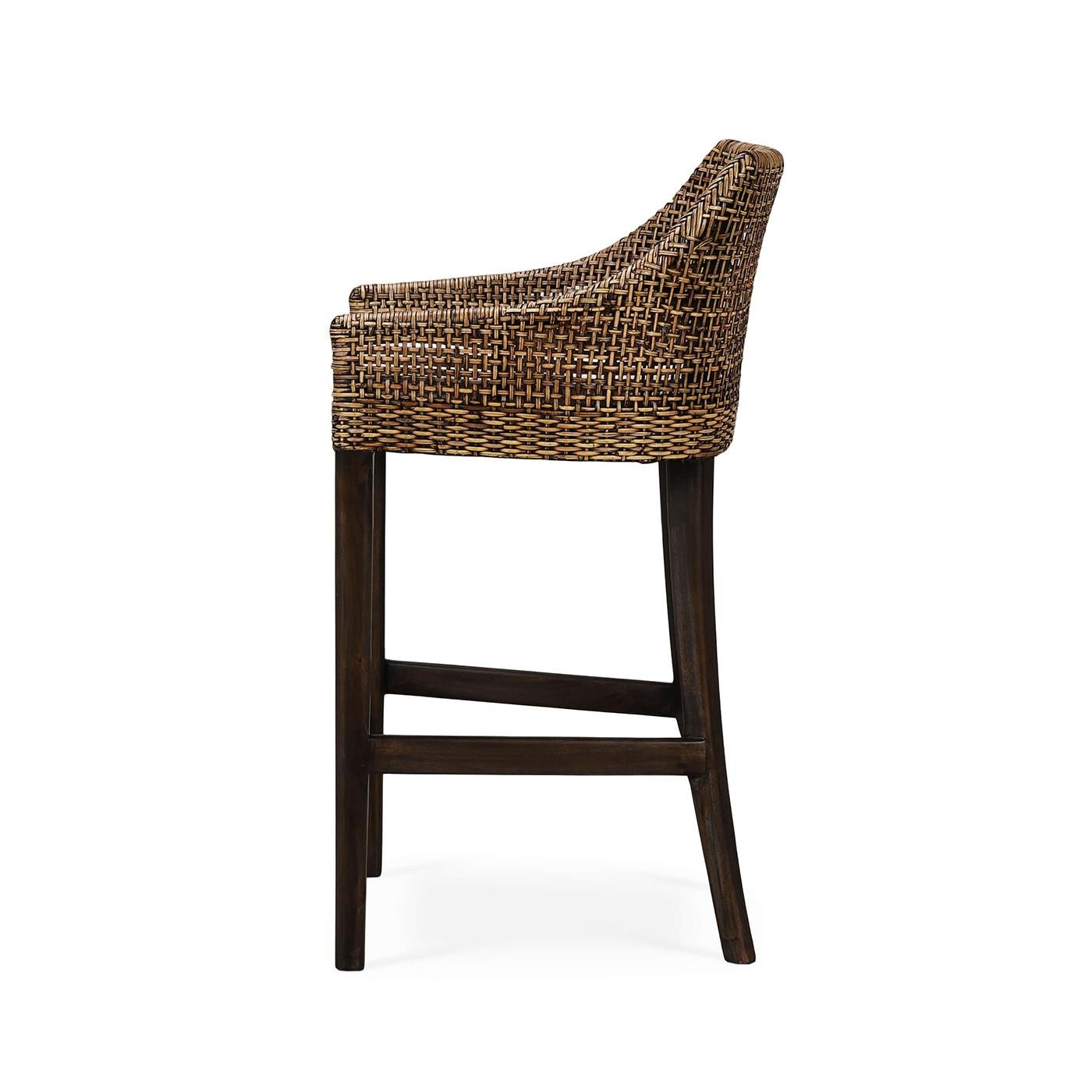Organic Modern Coastal Rattan Counter Stool For Sale