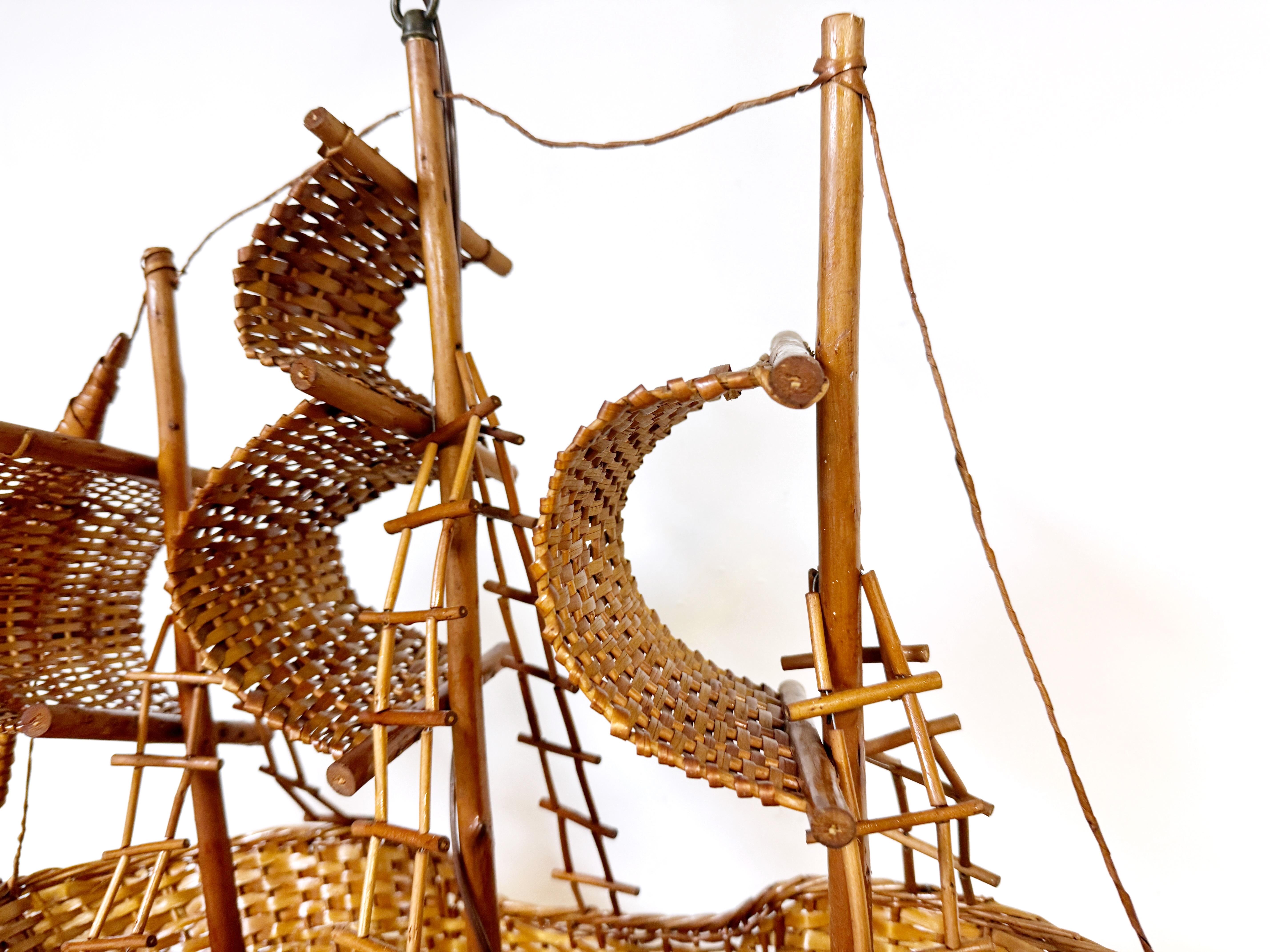 American Coastal Rattan Model of a Sailing Ship Chandelier