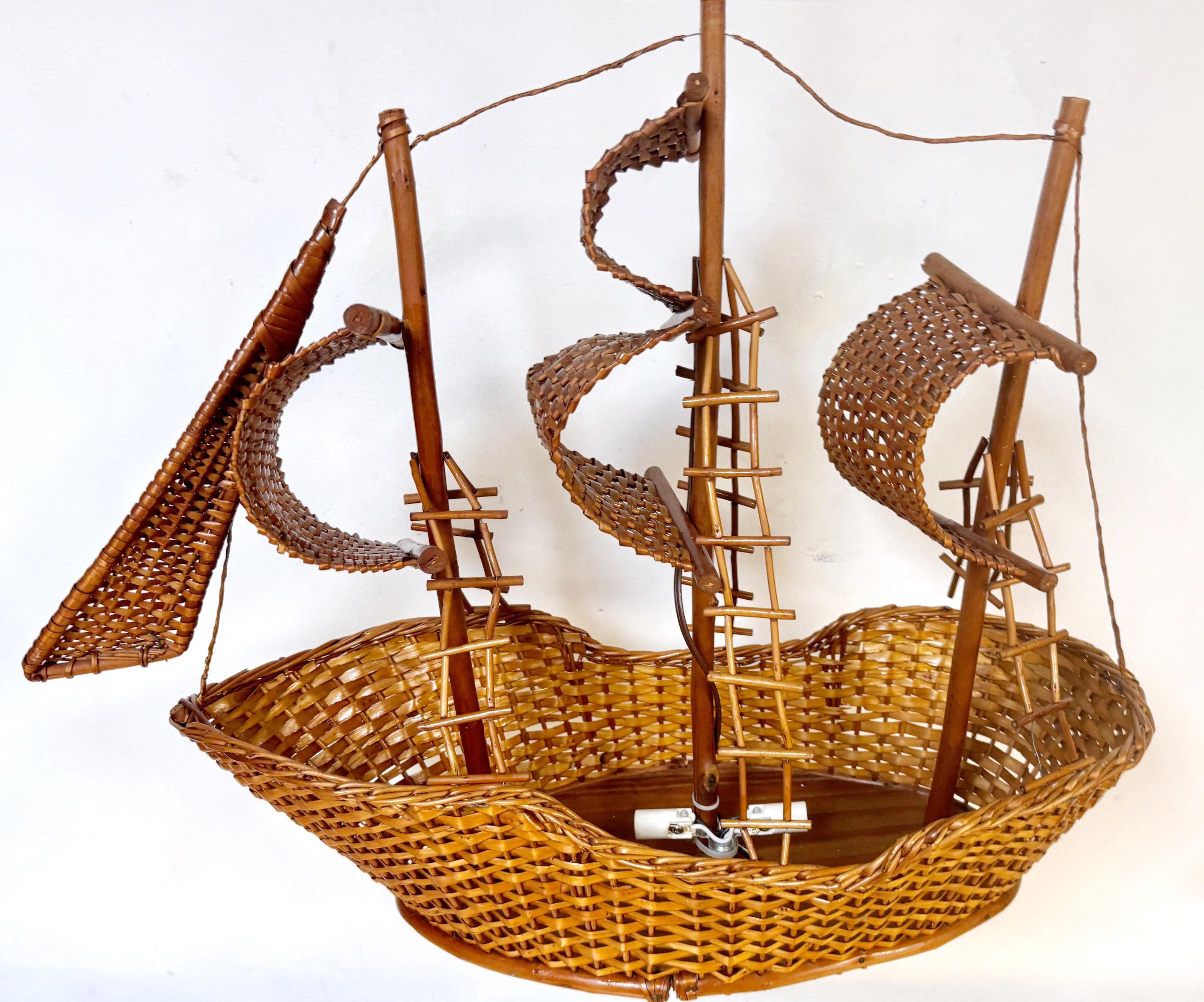 Coastal Rattan Model of a Sailing Ship Chandelier 2